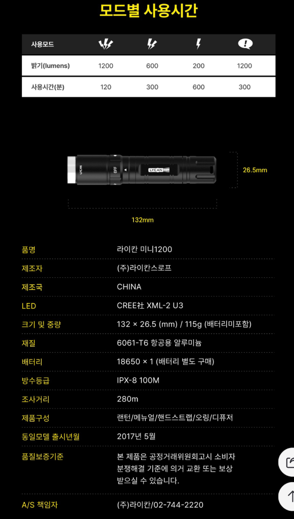 수중 랜턴 미니1200 이미지