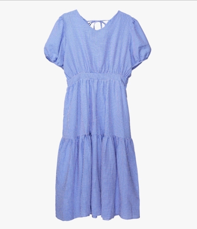 새상품) 시원한 지지미 체크 셔링 백리본 퍼프 롱원피스/ 체크 캉캉 원피스 55~66반 이미지