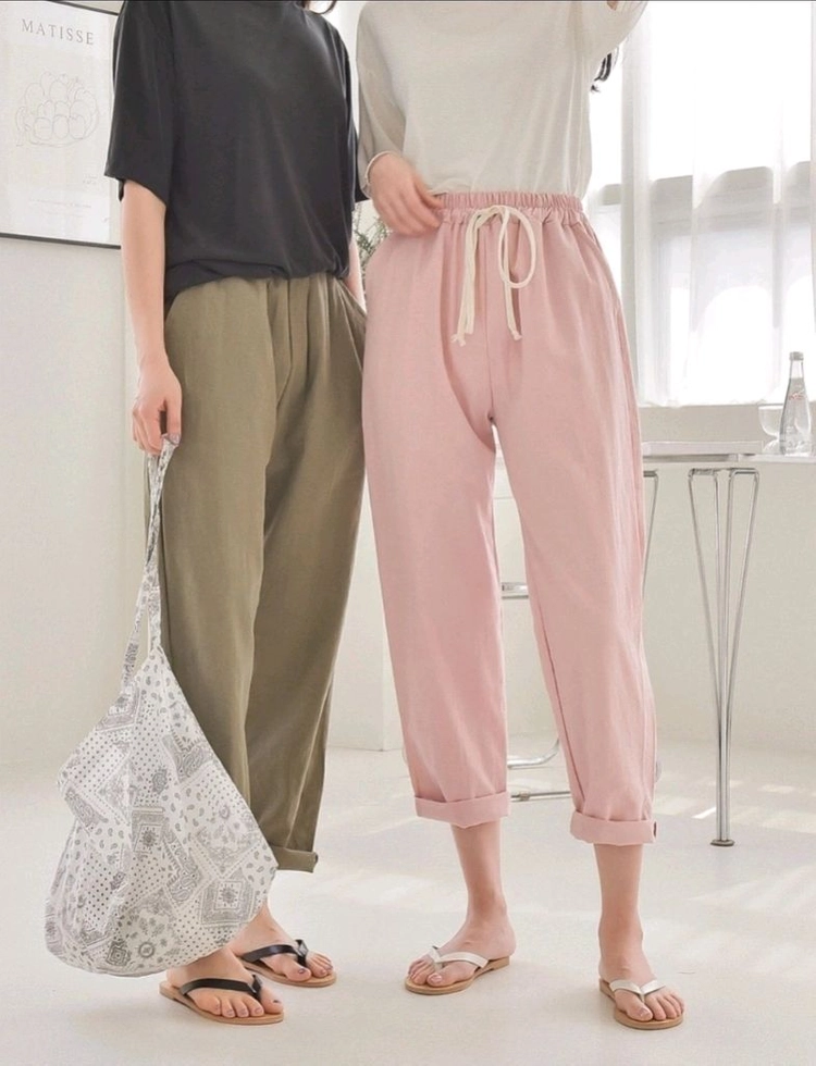 새상품) 린넨 45% 시원한 린넨 밴딩 배기팬츠 / 여름 린넨 바지 이미지
