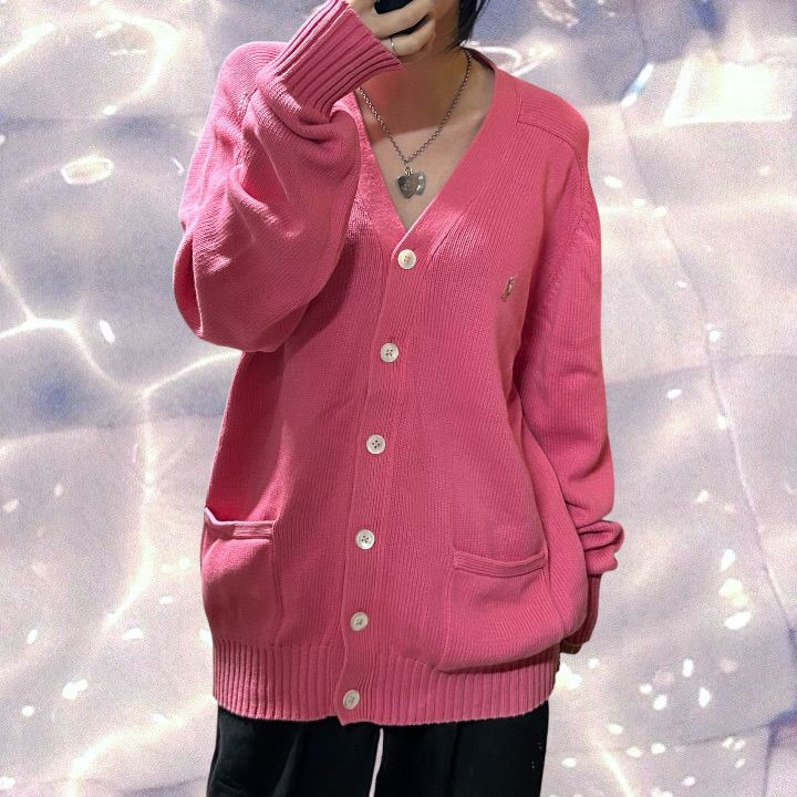 폴로 랄프로렌 오버핏 포켓 니트 가디건 핑크 100 L 이미지