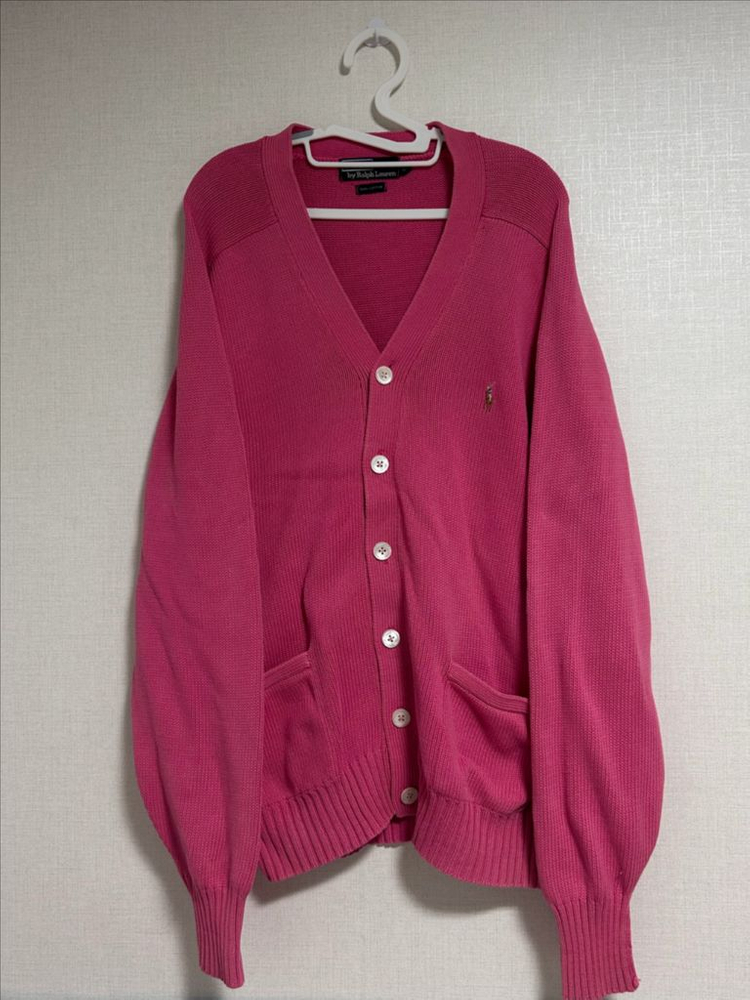 폴로 랄프로렌 오버핏 포켓 니트 가디건 핑크 100 L 이미지
