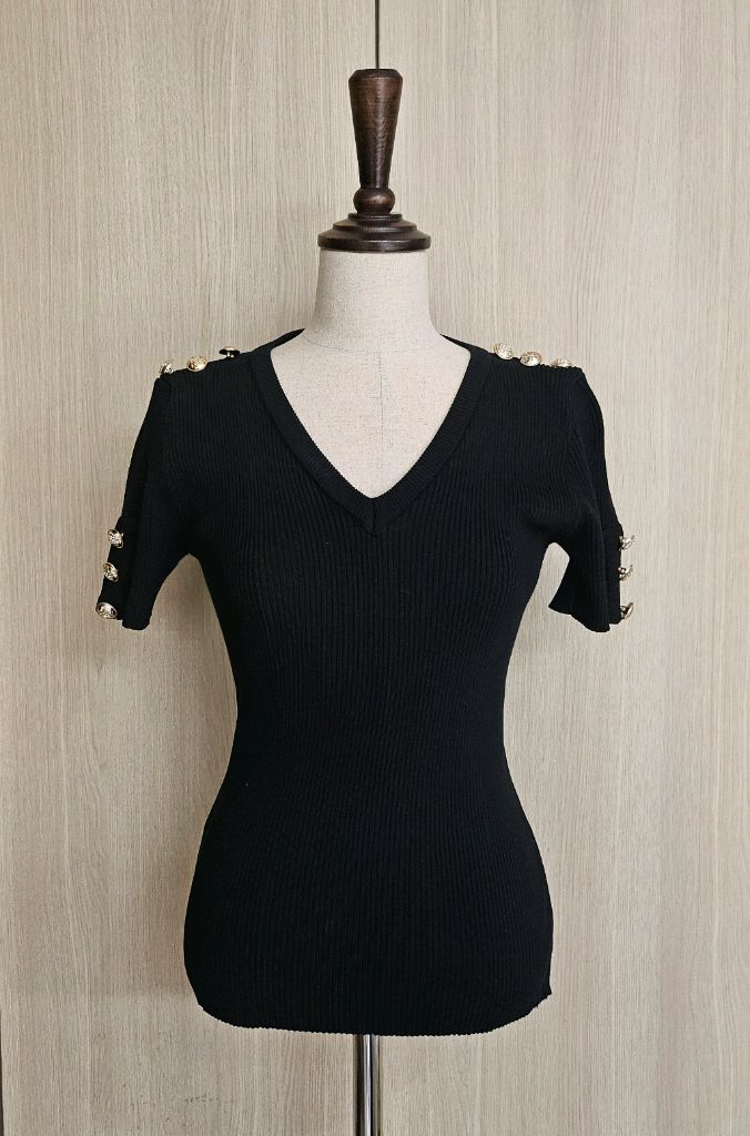 금장 버튼 디테일 브이넥 골지 니트 (슬림핏)free--4