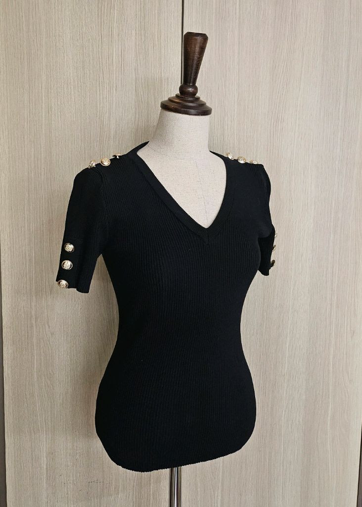 금장 버튼 디테일 브이넥 골지 니트 (슬림핏)free--5