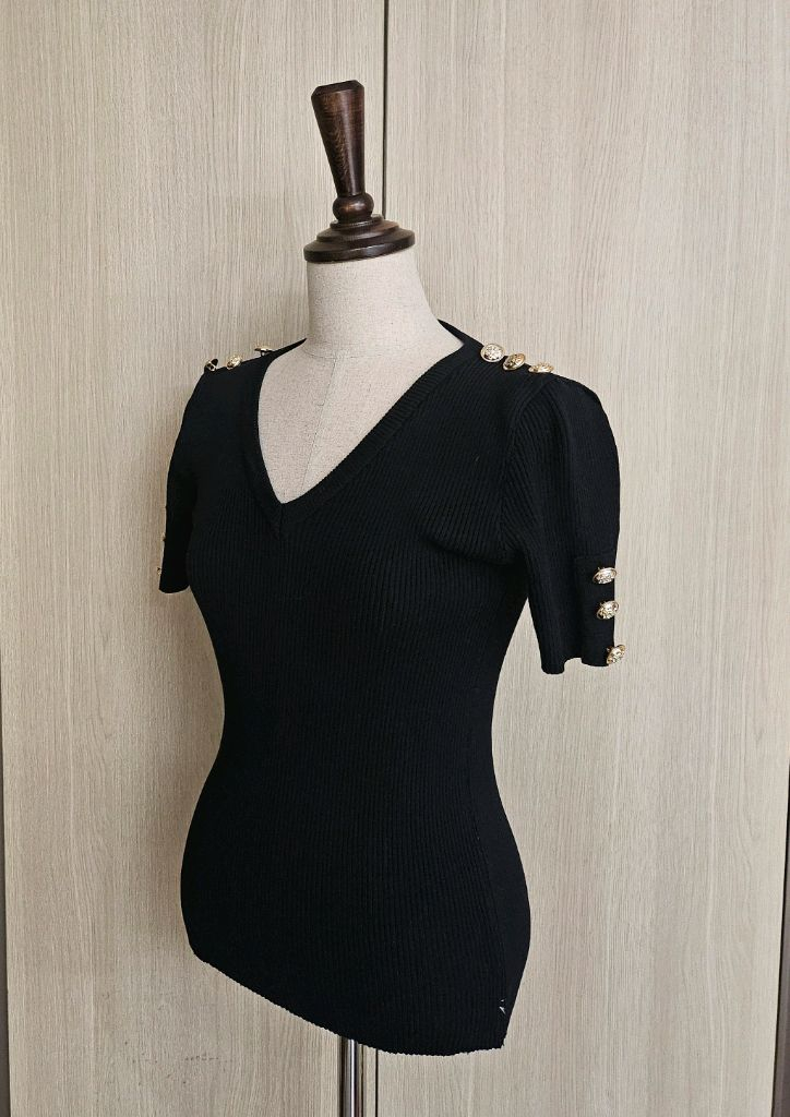 금장 버튼 디테일 브이넥 골지 니트 (슬림핏)free--6