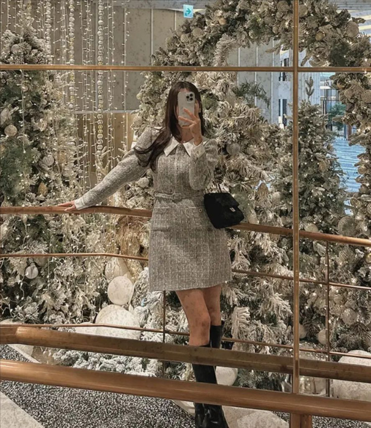 리리앤코 카라 민트 여신 트위드 원피스 | 데이트룩 하객룩 아뜨랑스 이미지