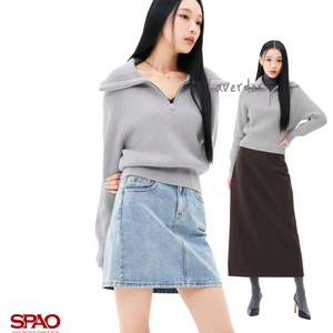 스파오 하찌 하프넥 반집업 리브드 니트 스웨터 S