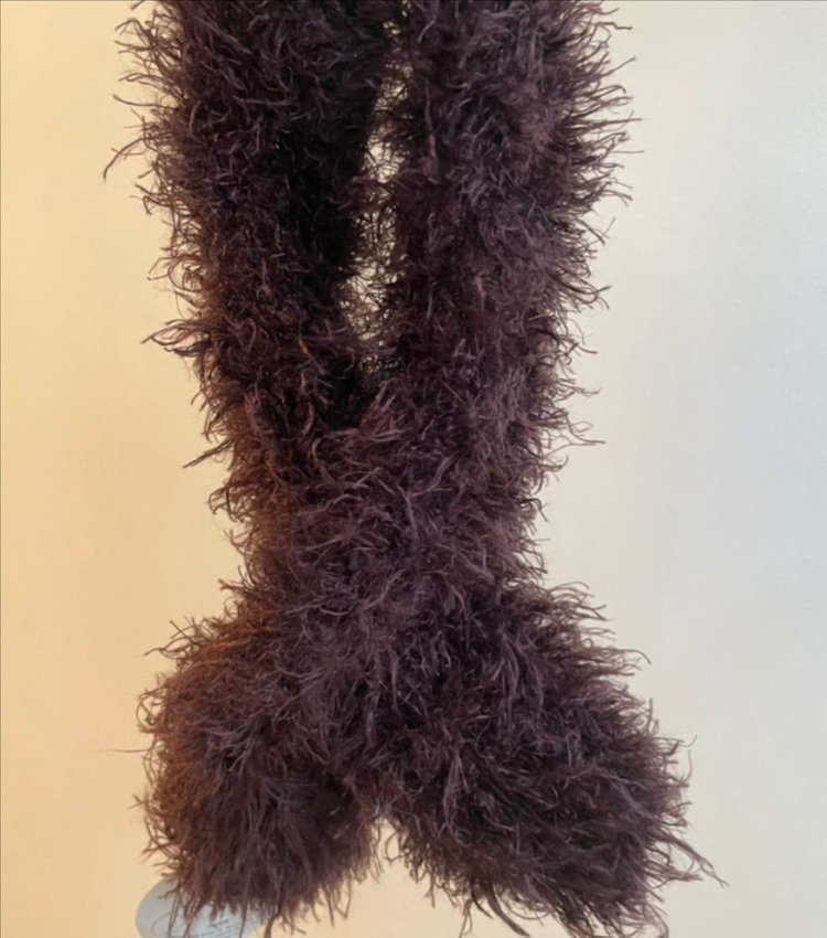 브라운 퍼 털실 머플러--1