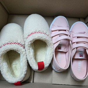 230mm 스코노 핑크 벨크로 운동화+털 슬리퍼 일괄 무료배송