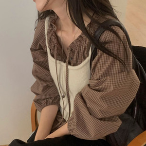 미엘 프릴체크블라우스