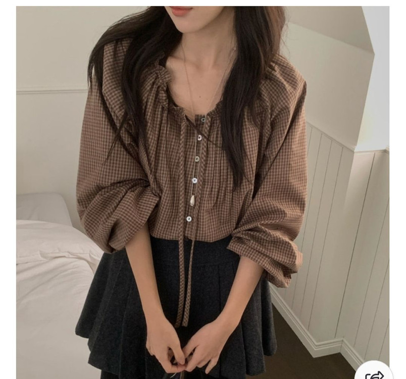 미엘 프릴체크블라우스--2