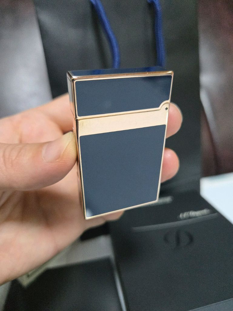 [풀세트] 듀퐁라이터 라인2 신형 ca16496 블루 래커 금장 쌍불 듀퐁 라이타--1