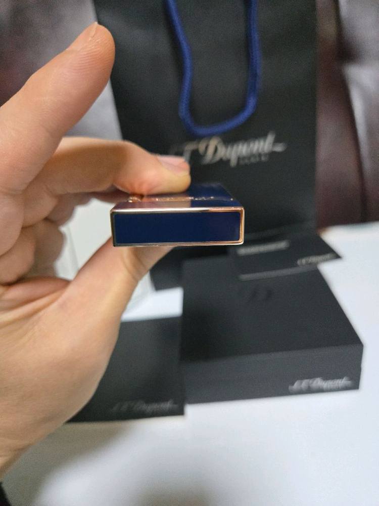 [풀세트] 듀퐁라이터 라인2 신형 ca16496 블루 래커 금장 쌍불 듀퐁 라이타--5