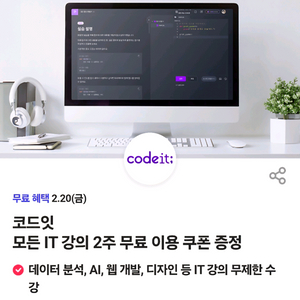 코드잇 모든 IT 강의 2주 무료 이용 쿠폰