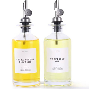 소스병 유리병 올리브오일병 오일병 350ml 2개 퓨어러 푸어러 라벨36종