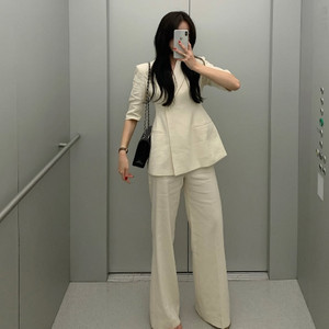 브론 린넨 자켓 슬랙스 셋업 크림(상의 M/하의 L)