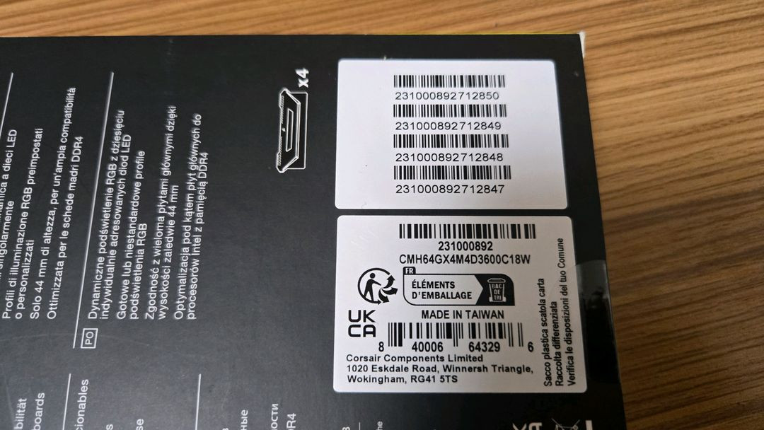 커세어 DDR4 (64GB(16Gx4)) 화이트 이미지