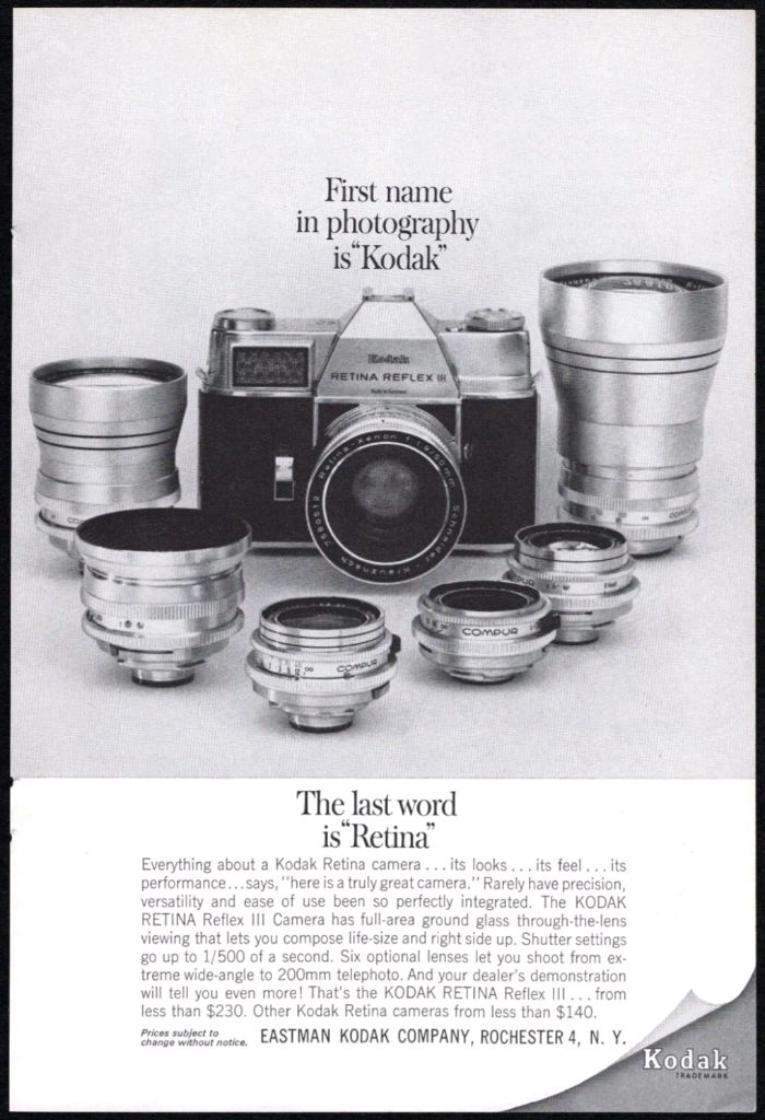 빈티지 Kodak Retina Reflex III 카메라와 명품 슈나이더 50mm렌즈 이미지