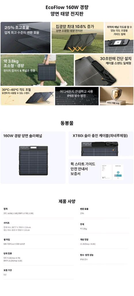 에코플로우 신형 태양광 160W 패널 이미지