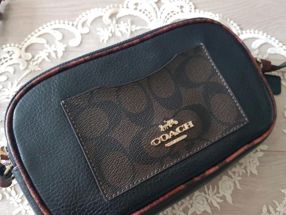 코치 파이톤배색 더블집 크로스백--2