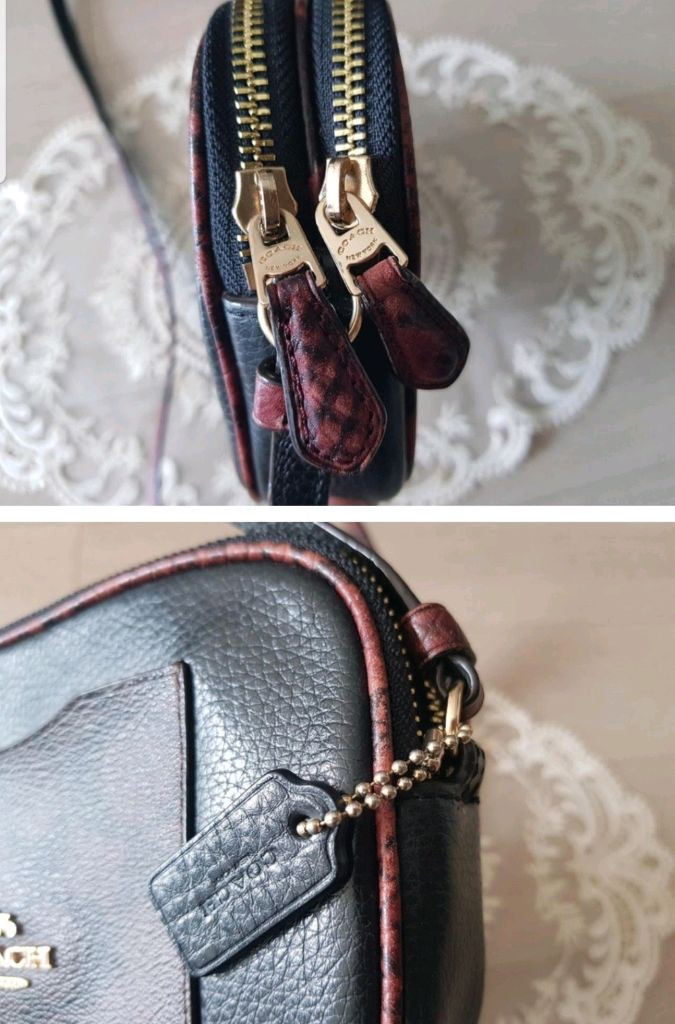 코치 파이톤배색 더블집 크로스백--4