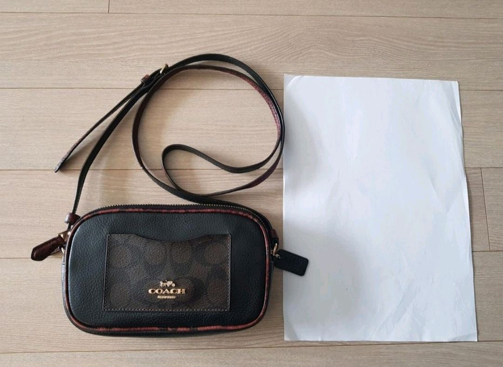 코치 파이톤배색 더블집 크로스백--7