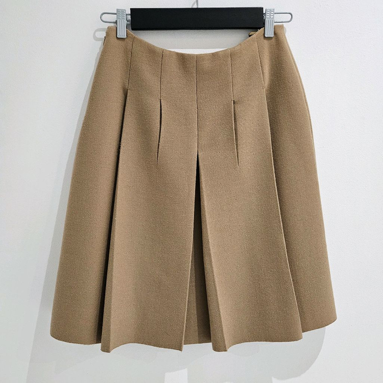 [중고명품셀렉트]프라다 베이지 코튼 미디 스커트--1