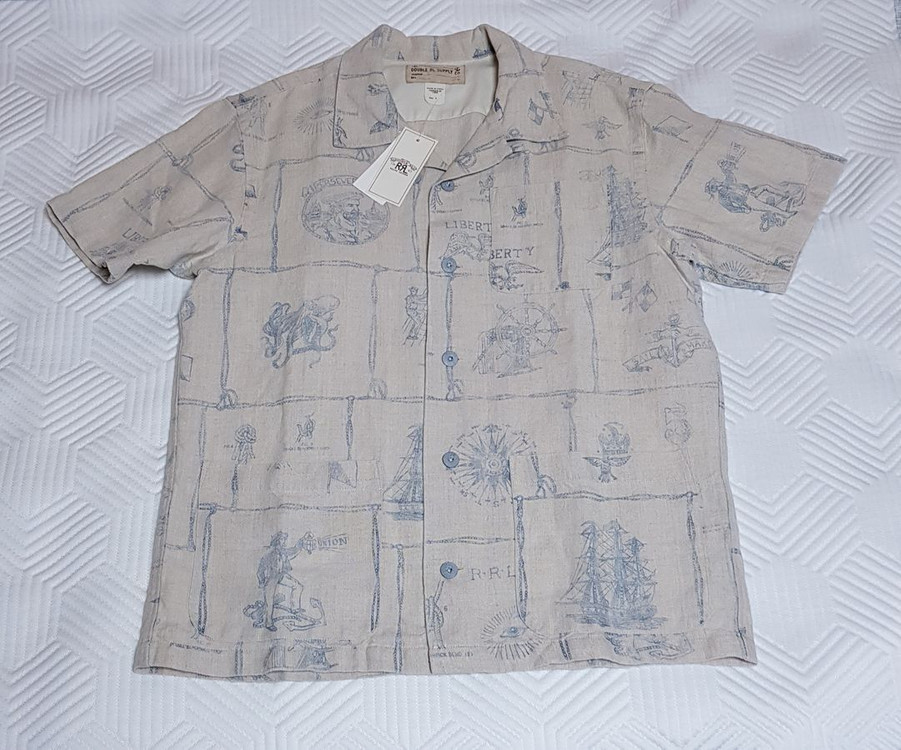 [새상품/M] RRL 프린트 인디고 리넨 캠프 셔츠 팝니다.--1