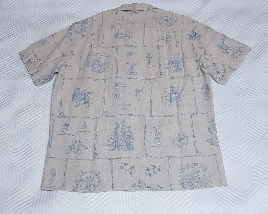 [새상품/M] RRL 프린트 인디고 리넨 캠프 셔츠 팝니다.--2