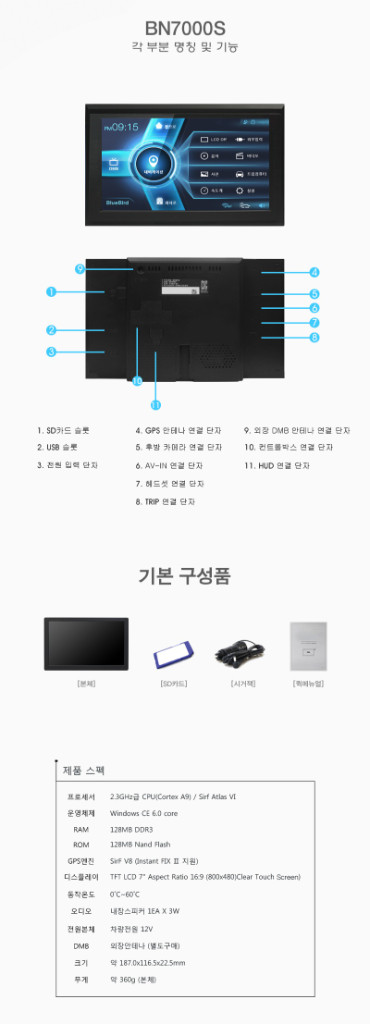 이도 블루버드 BN7000S 지니맵 2D 네비게이션 이미지