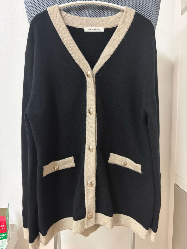 더캐시미어 컬러 블록 니트 가디건 85--1