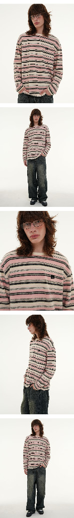 더센토르 엠블럼 스트라이프 롱 슬리브 핑크--2