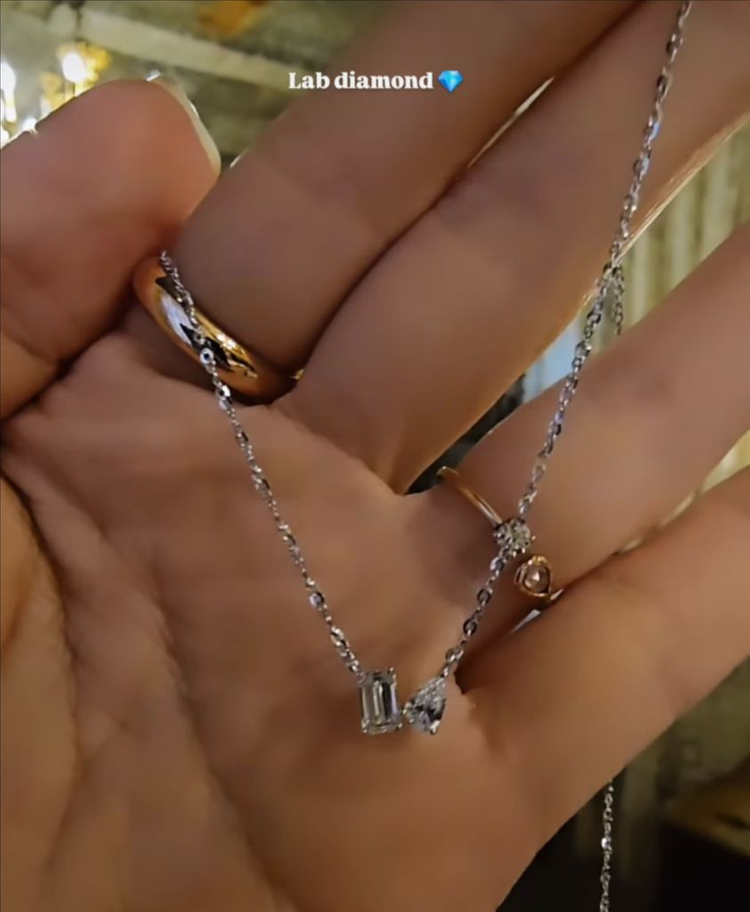 [새제품] 14k 랩다이아 목걸이 페어컷 에멜컷 화이트골드--4