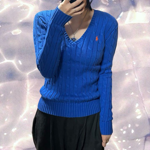 폴로 랄프로렌 신형 브이넥 꽈배기 니트 코발트 블루 XS 이미지