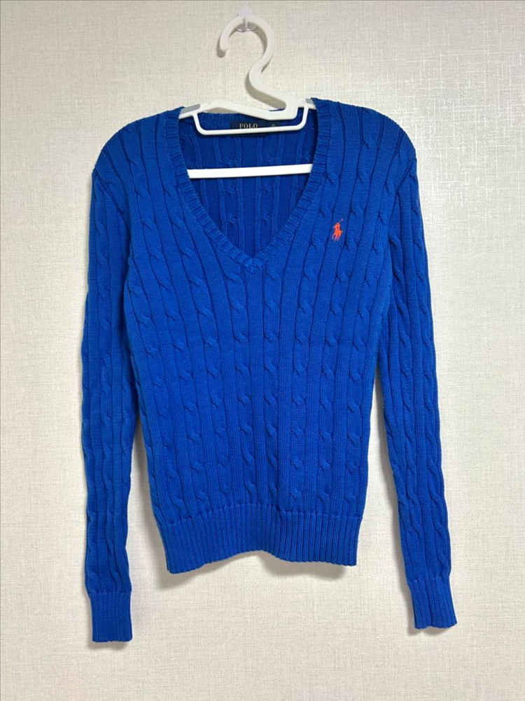 폴로 랄프로렌 신형 브이넥 꽈배기 니트 코발트 블루 XS 이미지