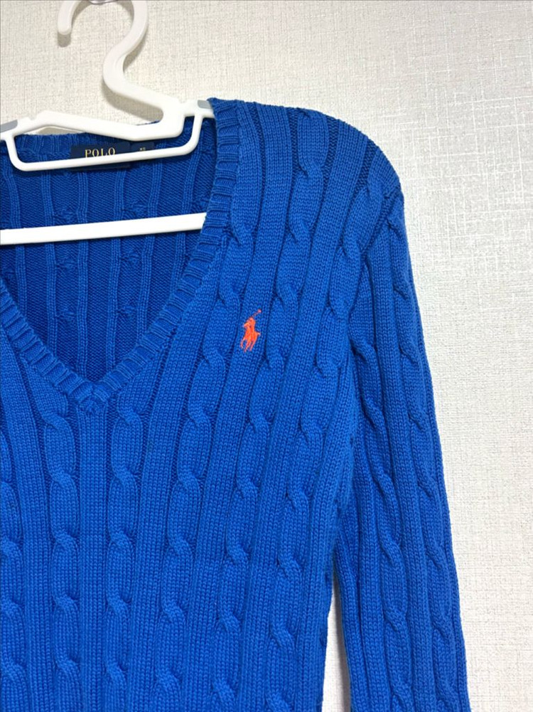 폴로 랄프로렌 신형 브이넥 꽈배기 니트 코발트 블루 XS 이미지