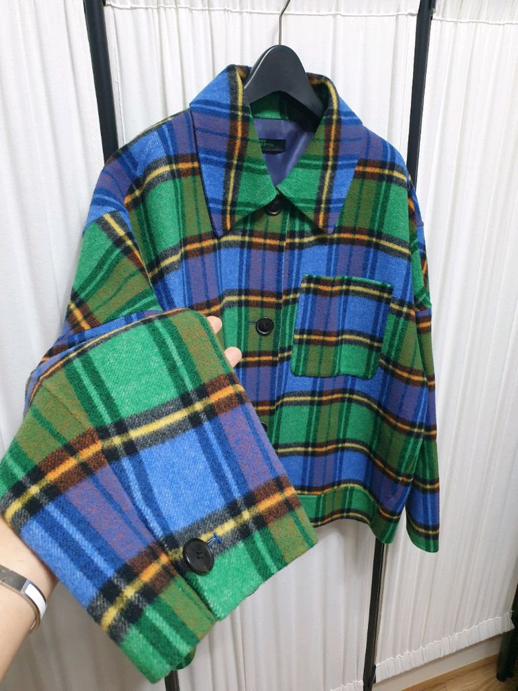 베네통 셔츠형 체크 울 자켓/66--1