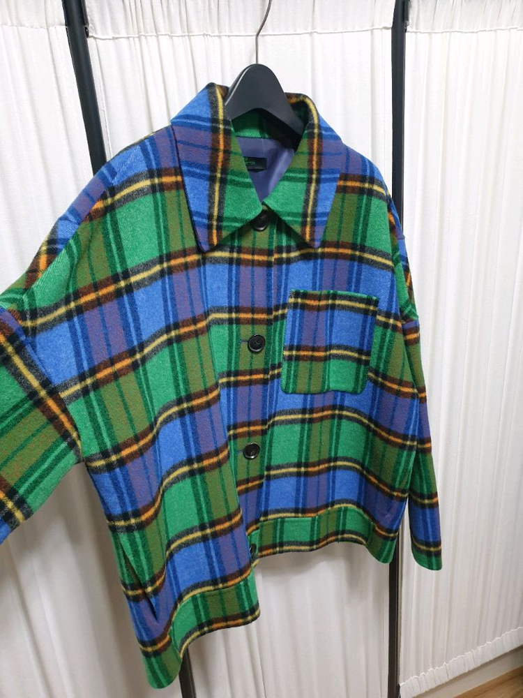 베네통 셔츠형 체크 울 자켓/66--2