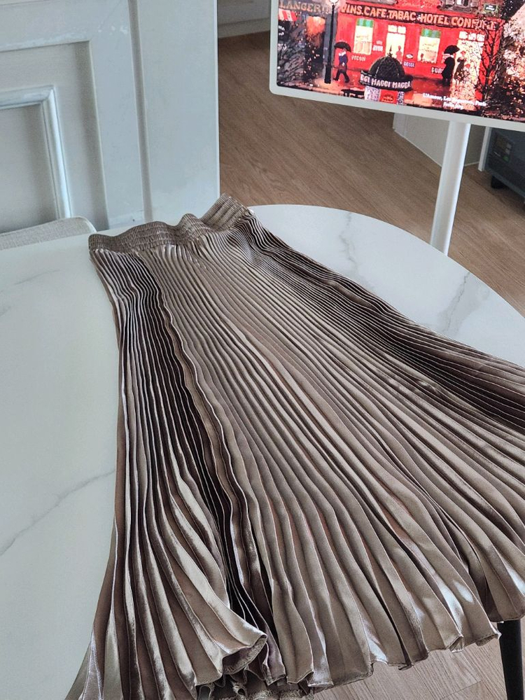 샤이니 메탈 플리츠 스커트 주름 롱치마--1