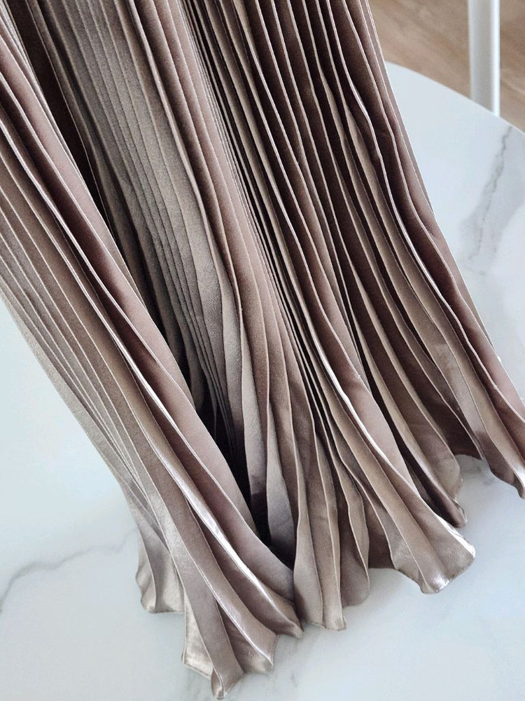 샤이니 메탈 플리츠 스커트 주름 롱치마--2