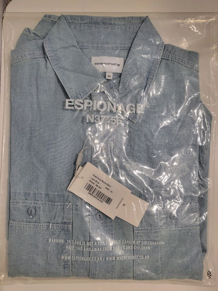 택포 새상품#주우재 에스피오나지 샴브레이 라이트 블루 청 셔츠 데님 남방 ESPIONAGE 무신사 M L XL 이미지