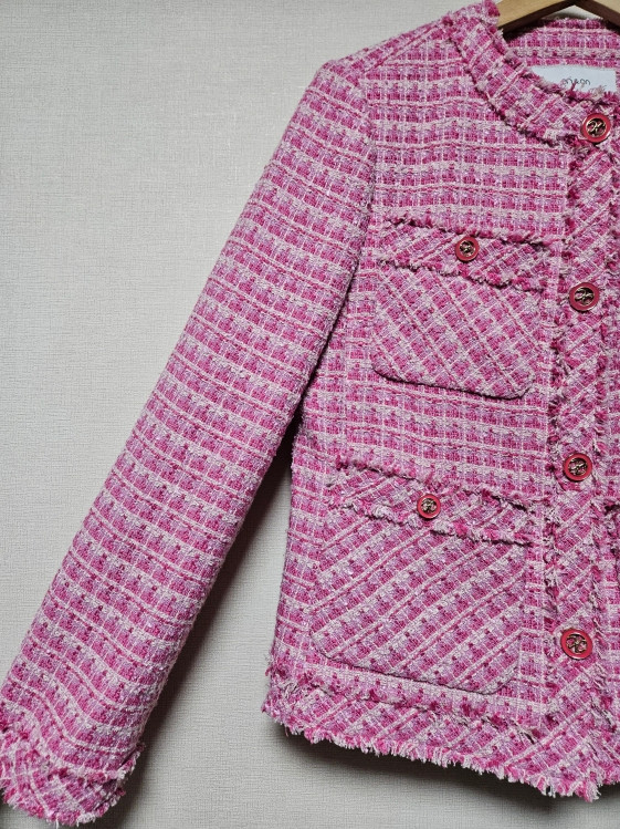 온앤온 on&on 라운드넥 트위드 자켓 55사이즈--5