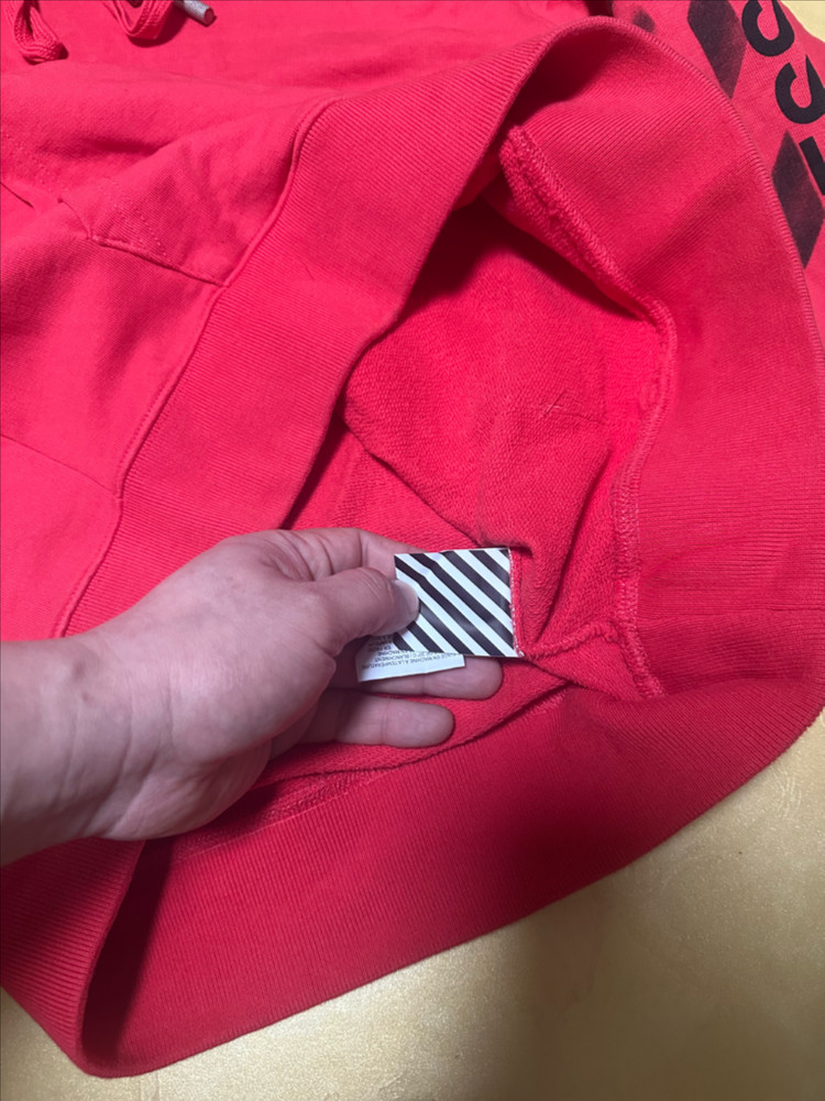 OFF WHITE 오프화이트 레드 오버핏 100L 후드 티셔츠--4