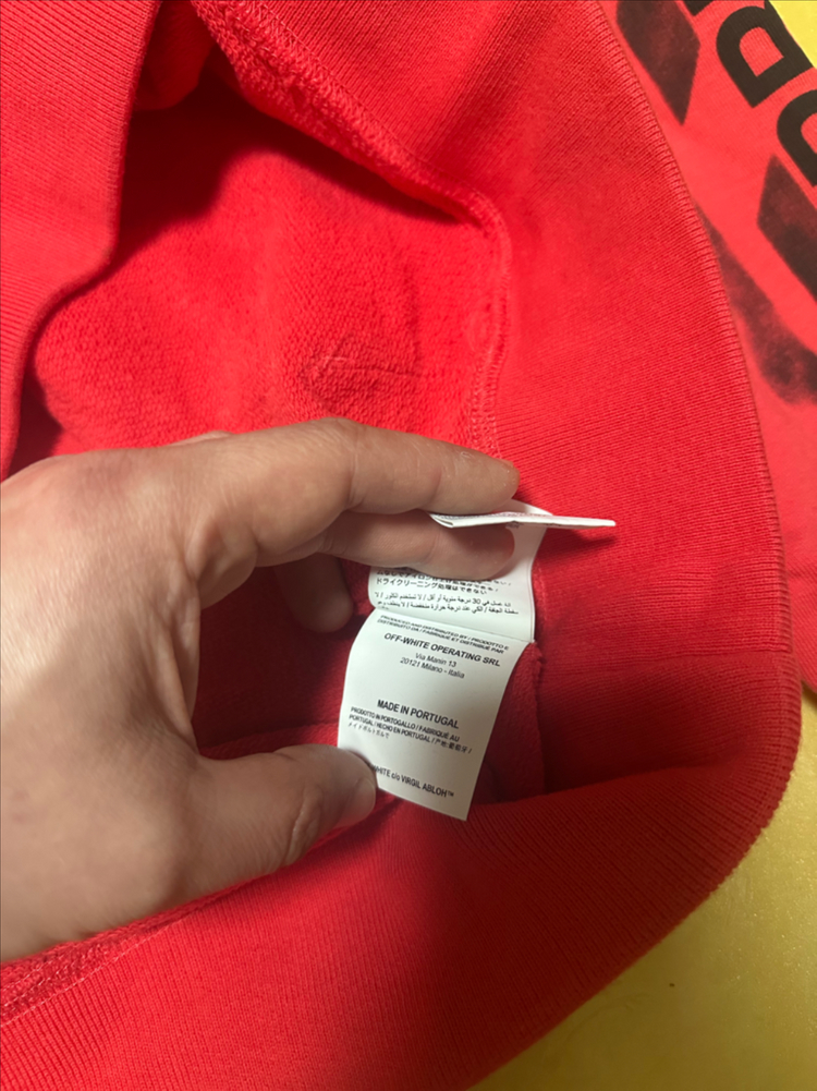 OFF WHITE 오프화이트 레드 오버핏 100L 후드 티셔츠--5