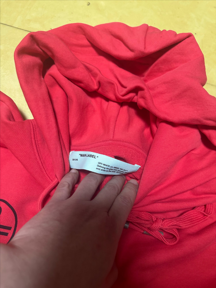OFF WHITE 오프화이트 레드 오버핏 100L 후드 티셔츠--6