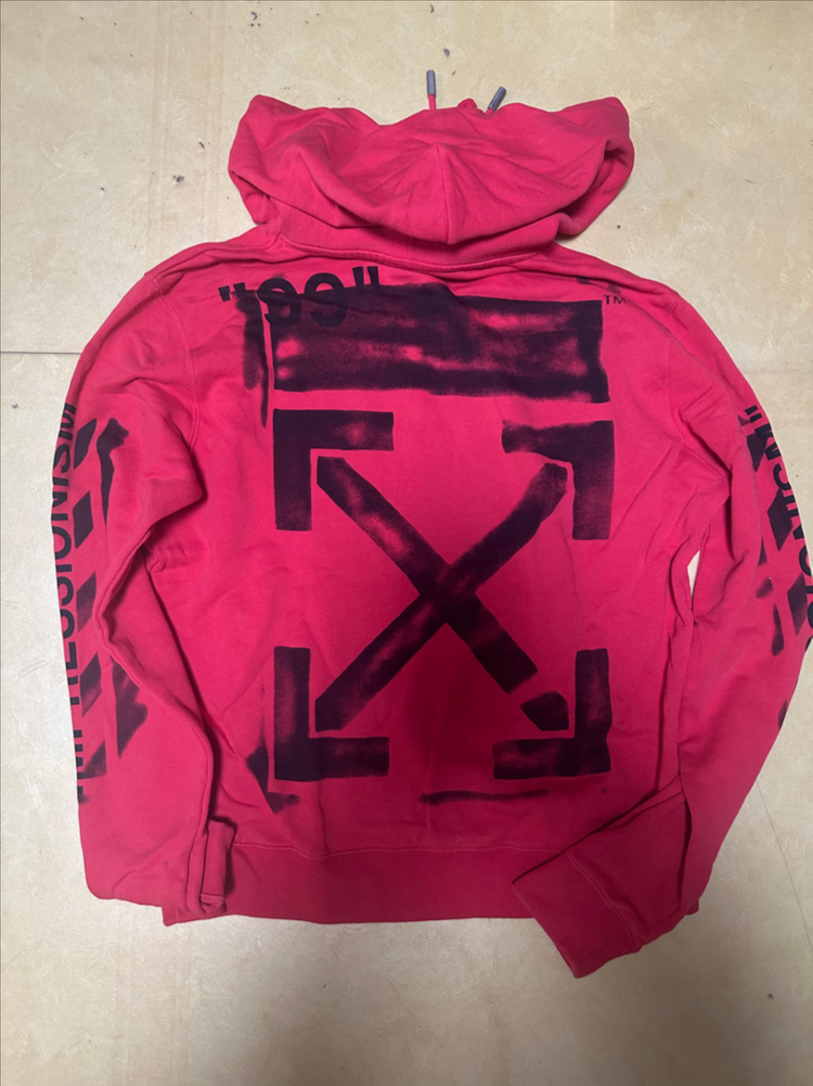 OFF WHITE 오프화이트 레드 오버핏 100L 후드 티셔츠--7