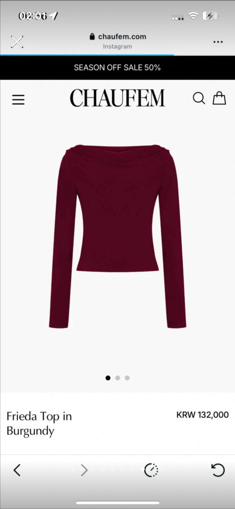 새상품) 쇼팜 프리다 탑 버건디 박선우 연말파티룩 이미지