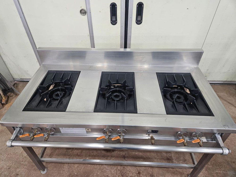 업소용 3구 가스레인지 간택기 화구 버너 가스 전판 철판 그리들 부침기--1