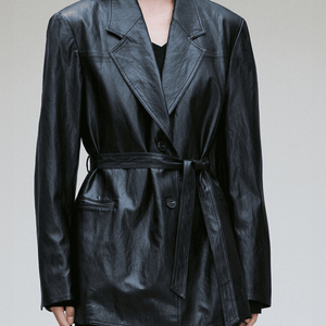 리이 검정 가죽자켓 RE RHEE VEGAN LEATHER SINGLE BREASTED BLAZER BLACK 이미지