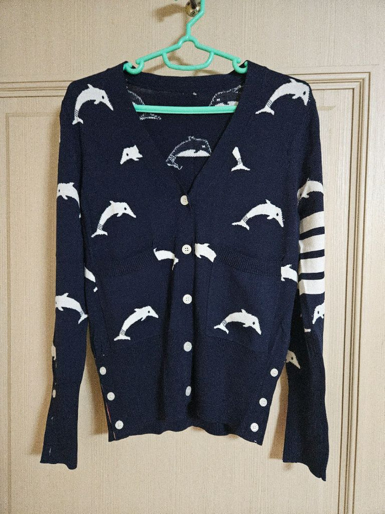 가격내림-수입 브라운 돌고래 삼색 가디건 새상품--0