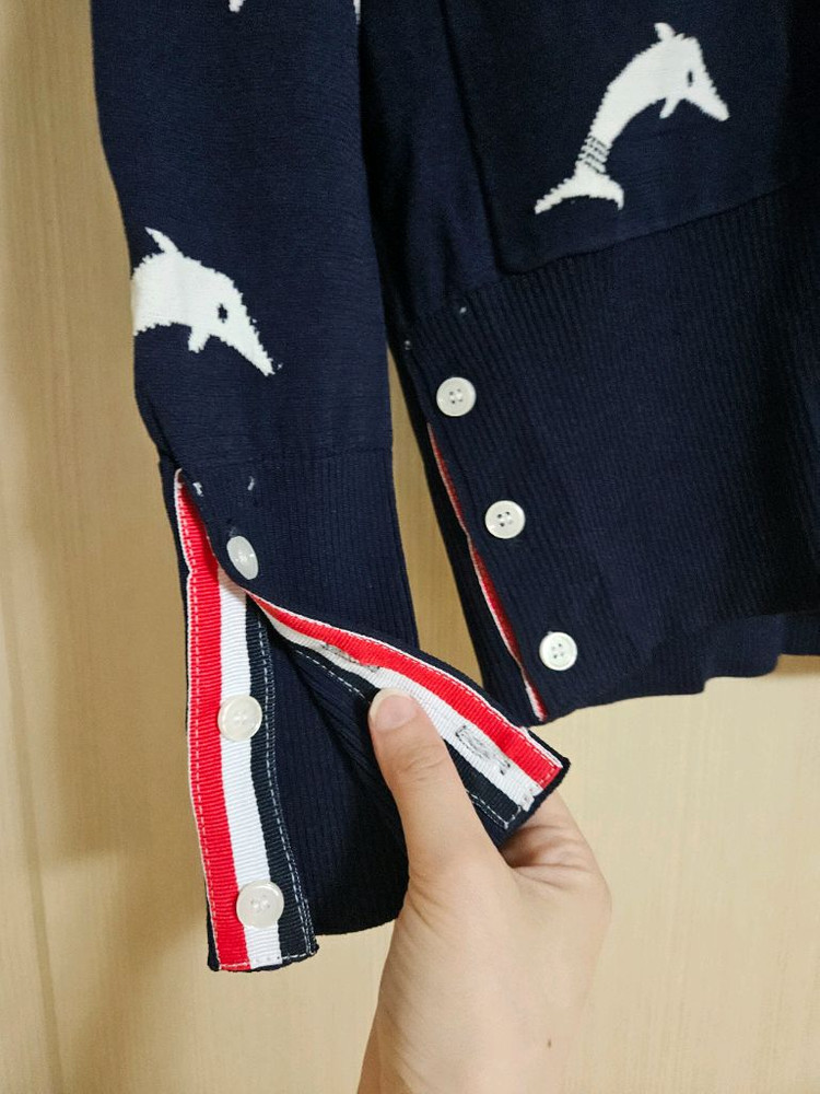 가격내림-수입 브라운 돌고래 삼색 가디건 새상품--3